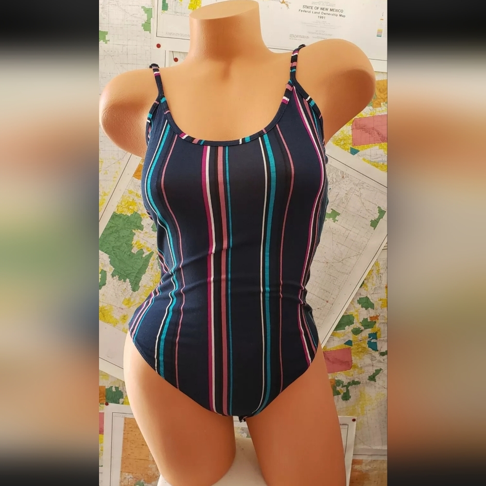 Nordstrom Socialite Blue Stripe Lightweight T-Shirt Tank Bodysuit One Piece Sz S